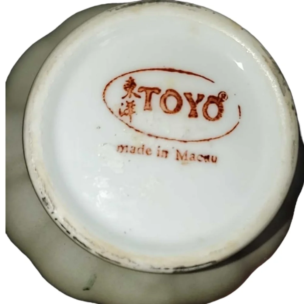 TOYO Vintage Hand Painted Oriental Ceramic Flower Bud Vase Gray Pink Green